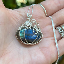 Load image into Gallery viewer, Silver & Labradorite Pumpkin Pendant