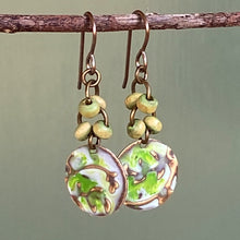 Load image into Gallery viewer, Hand Painted Green Dangle Earrings