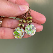 Load image into Gallery viewer, Hand Painted Green Dangle Earrings