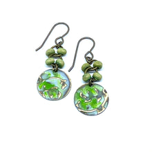 Load image into Gallery viewer, Hand Painted Green Dangle Earrings