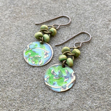 Load image into Gallery viewer, Hand Painted Green Dangle Earrings