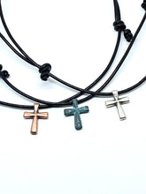 Load image into Gallery viewer, Mens Cross & Leather Necklace