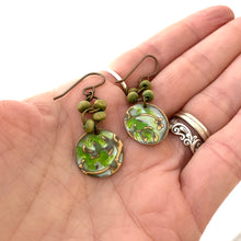 Load image into Gallery viewer, Hand Painted Green Dangle Earrings