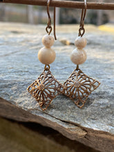 Load image into Gallery viewer, Fossil and Bronze Filigree Earrings - Yellowstone