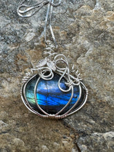 Load image into Gallery viewer, Silver and Labradorite Pumpkin Pendant
