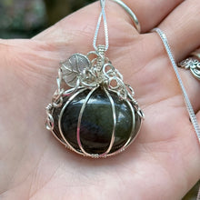 Load image into Gallery viewer, Silver and Labradorite Pumpkin Pendant
