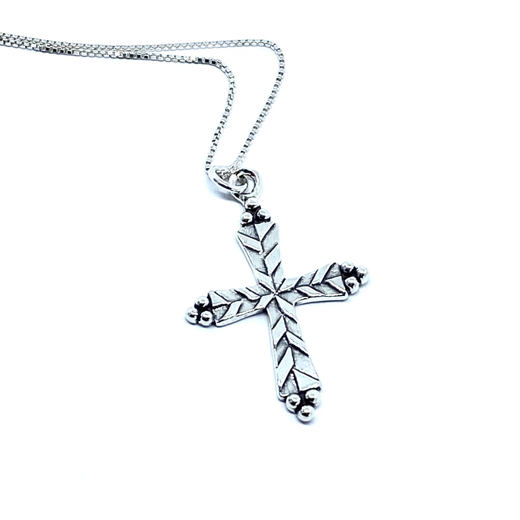 Etched Silver Cross Necklace