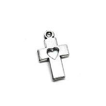 Load image into Gallery viewer, Small Silver Cross with Heart Cutout
