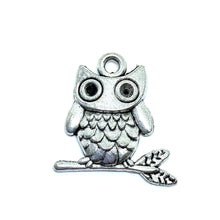 Load image into Gallery viewer, Silver Owl on Branch with Leaves
