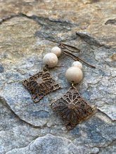 Load image into Gallery viewer, Fossil and Bronze Filigree Earrings - Yellowstone
