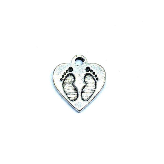 Baby Feet Heart Charm Sterling Silver