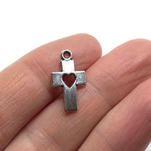 Load image into Gallery viewer, Small Silver Cross with Heart Cutout
