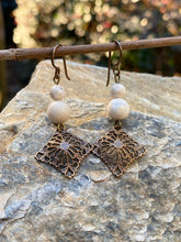 Load image into Gallery viewer, Fossil and Bronze Filigree Earrings - Yellowstone
