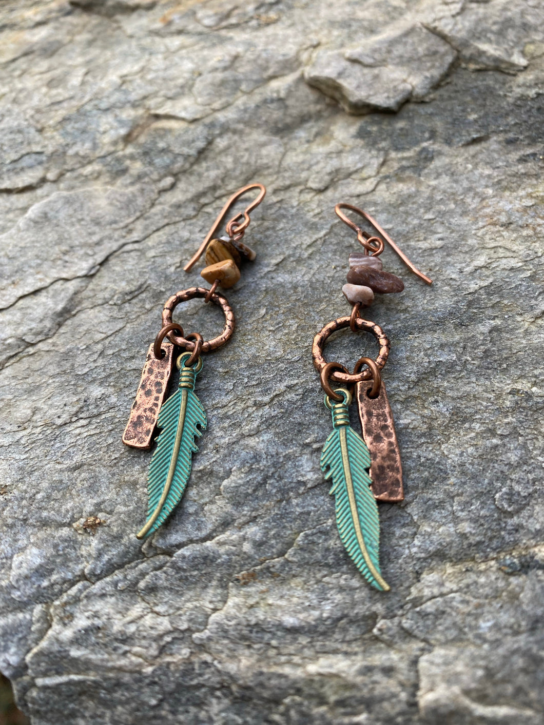 Jasper Feather Copper Earrings - Arches