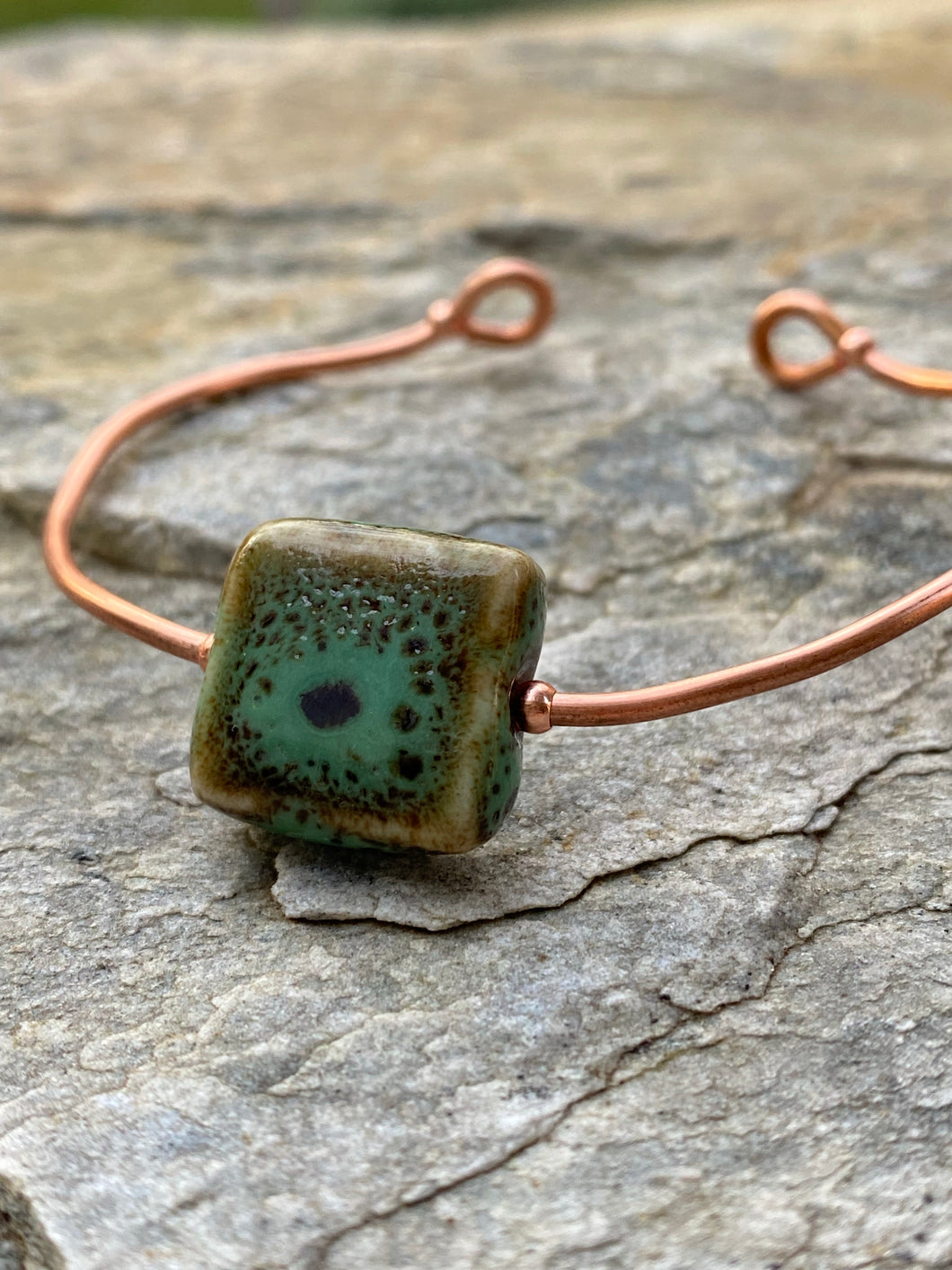 Green Tile and Copper Cuff Bracelet - Arches
