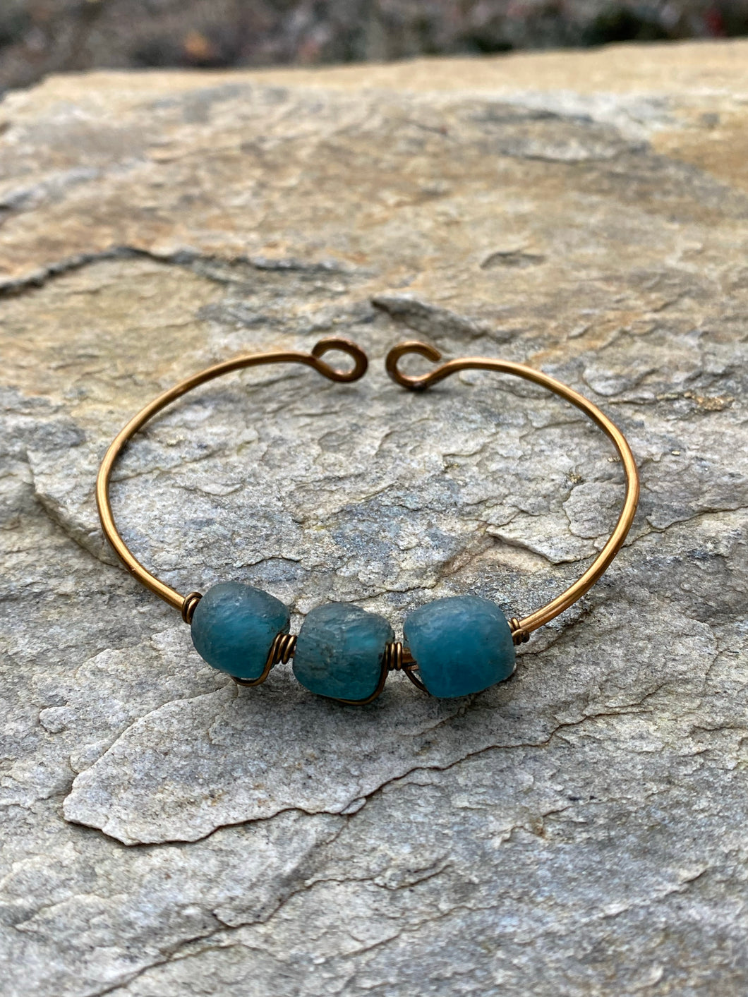 Recycled Blue Glass and Bronze Bracelet - Rocky Mountains