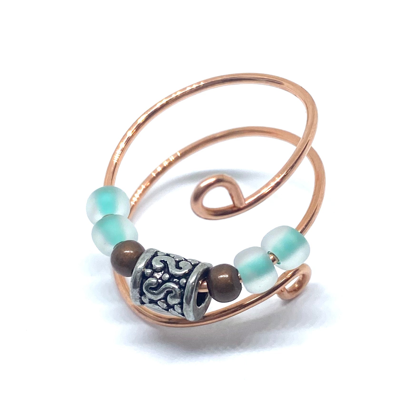Adjustable Copper Calming Ring Aqua Blue